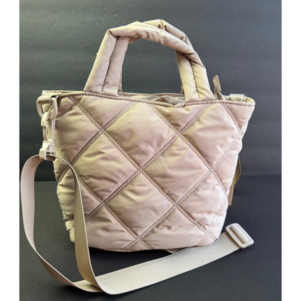 Bagsmart Quilted Puffer Crossbody Bag Small Beige Mini Tote Puffy Yoga Travel
